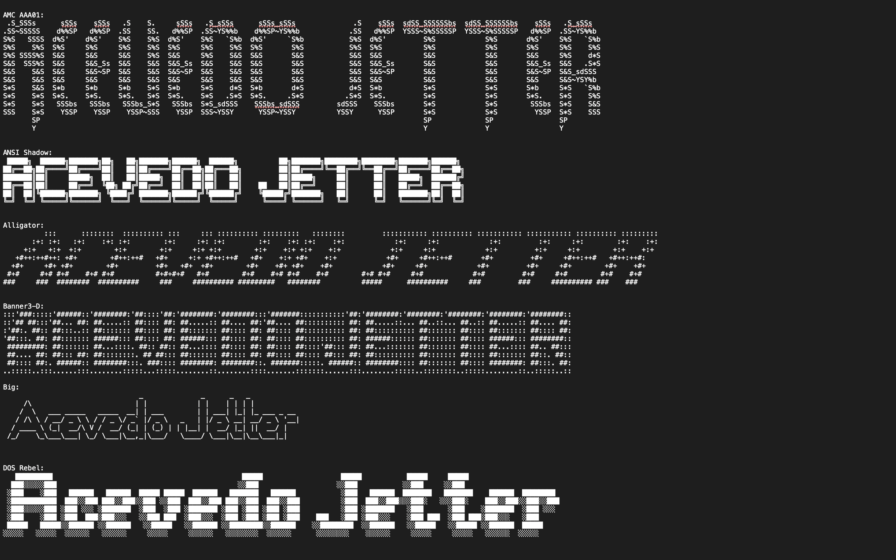 Acevedo Jetter ascii art example